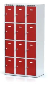 Šatní skříňka s úložnými boxy, 12 boxů, červené dveře, cylindrický zámek