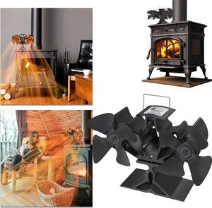 UISEBRT 8-lopatkový dvouhlavý komínový ventilátor, tichý ventilátor na kamna s otočnou konstrukcí, hliníkový ventilátor na kamna, komínový ventilátor s cirkulací tepla