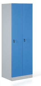 Kovová šatní skříňka, demontovaná, modré dveře, cylindrický zámek