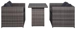 3dílný bistro set s poduškami hnědý polyratan šedý