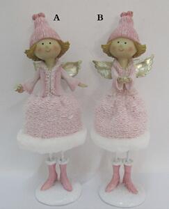 Vánoční anděl růžový s vlněnou sukní, 28x12x10 cm, mix druhů