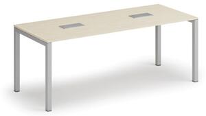 Stůl SQUARE 2000 x 800 x 750, bříza + 2x stolní zásuvka TYP III, stříbrná