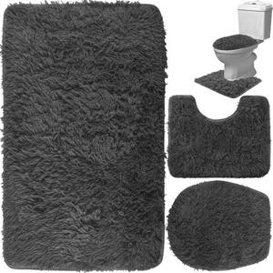 Ruhhy Koupelnový set koberečků a potahu na sedák, šedá, polyester + netkaná textilie, 81.5x49.5 cm / 49.5x39.5 cm / 41x43.7 cm