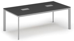 Stůl INVITATION 2000 x 1000 x 740, grafit + 2x stolní zásuvka TYP I, stříbrná