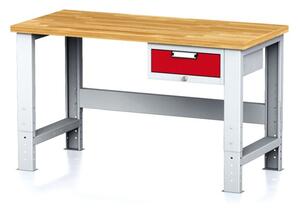 Nastavitelný dílenský stůl MECHANIC I ,závěsný box na nářadí, 1 zásuvka,1500x700x700-1055 mm, červené dveře