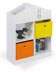 Dětský regál s textilními boxy a knihovnou HOUSE PLUS, bílý