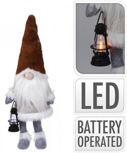 Skřítek s LED lucerničkou a svítícím nosem 51 cm, tmavě hnědý