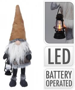Skřítek s LED lucerničkou a svítícím nosem 51 cm, světle hnědý