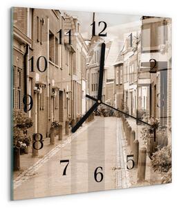 Skleněné hodiny na stěnu Sepia Avenue zskc-30x30-00171675