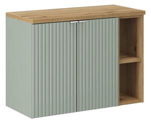 Comad Závěsná skříňka pod umyvadlo Line Reed Green II s deskou 80 cm zelená/dub evoke