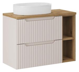 Comad Závěsná skříňka Nova Cashmere Beyond s deskou a umyvadlem 80 cm kašmírová/dub evoke