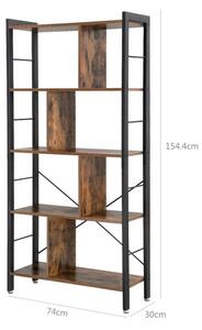 Regál na knihy 74 x 30 x 154,4 cm, 4 police, Vintage Brown