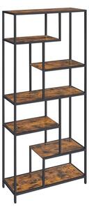 Industriální rustikální knihovna 180 cm, 6 polic
