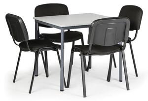 Stůl jídelní, šedý 800 x 800 + 4 konferenční židle Viva černé