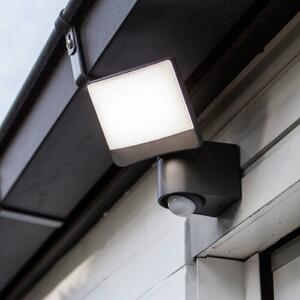 LUTEC Venkovní nástěnný reflektor SUNSHINE s LED a senzorem, 15 cm, tmavě šedý, IP44, Hliník / šedá / zinek, Plast, Moderní, Nástěnné bodové svítidlo