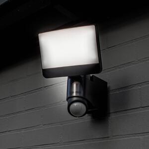 LUTEC Venkovní nástěnný reflektor SUNSHINE s LED a senzorem, 25 cm, tmavě šedý, IP54, Hliník / šedá / zinek, Plast, Moderní, Nástěnné bodové svítidlo