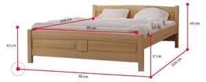 Vyvýšená postel ANGEL + sendvičová matrace MORAVIA + rošt ZDARMA, 90 x 200 cm, olše-lak