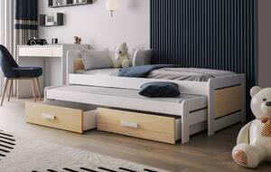 Postel pro děti s úložným prostorem 80x200 CAVELA - bílá / dub olejovaný