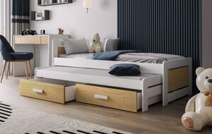 Postel pro děti s úložným prostorem 90x200 CAVELA - bílá / dub dune