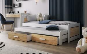 Postel pro děti s úložným prostorem 90x190 CAVELA - bílá / dub shetland