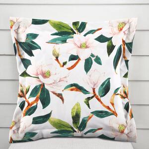 Biante Bavlněný povlak na polštář s lemem Sandra SA-293 Magnolie se zelenými listy na bílém 35 x 45 cm