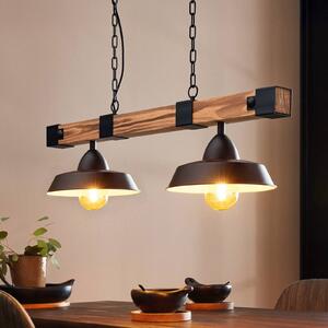Závěsná lampa Oldbury, černá/tmavé dřevo, délka 86 cm, 2 světla