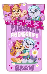 Růžové bavlněné dětské povlečení do postýlky 100x135 cm Paw Patrol "Pawsome friendships grow" – Jerry Fabrics