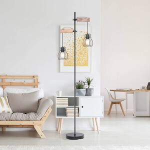 Stojací lampa Mina, černá/hnědá, výška 168 cm, kov/dřevo