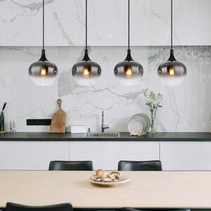 Globo Závěsná lampa Maxy, délka 100 cm, kouřově šedá, sklo, 4 světla., stmívatelný, Hliník / šedá / zinek, Obývací pokoj / jídelna, Sklo