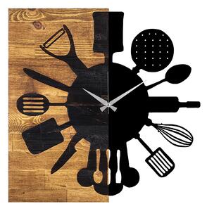 Wallexpert Dekorativní nástěnné dřevěné hodiny Wooden Clock 32, Ořech, Černá