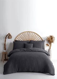 Antracitové povlečení na jednolůžko z bavlny Renforcé 140x200 cm Waffle Striped – Mila Home Luxury
