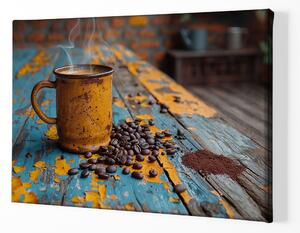 Obraz na plátně - Káva, žlutý hrnek FeelHappy.cz Velikost obrazu: 210 x 140 cm