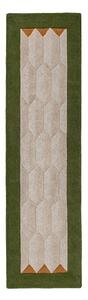 Zelený/v přírodní barvě ručně tkaný vlněný běhoun 60x230 cm Apex Border Wool – Flair Rugs
