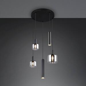 Trio Lighting Závěsná lampa Mataro, chrom/černá, Ø 55 cm 5 světel sklo/kov, stmívatelný, Chrom / stříbro, Obývací pokoj / jídelna, Sklo, Moderní