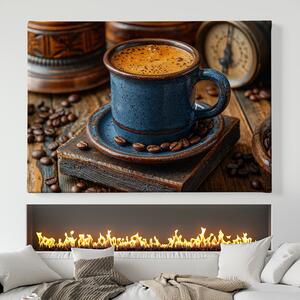 Obraz na plátně - Káva, dřevěný podtácek FeelHappy.cz Velikost obrazu: 60 x 40 cm