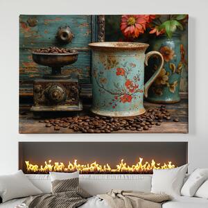 Obraz na plátně - Káva, květinový hrnek FeelHappy.cz Velikost obrazu: 40 x 30 cm