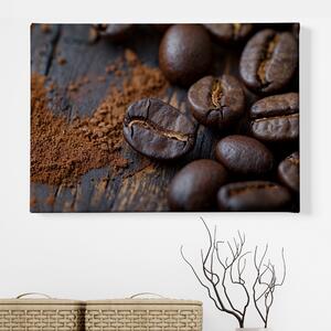 Obraz na plátně - Káva, velká zrnka a prášek FeelHappy.cz Velikost obrazu: 40 x 30 cm