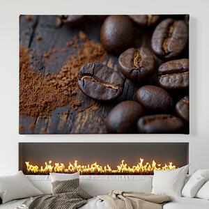 Obraz na plátně - Káva, velká zrnka a prášek FeelHappy.cz Velikost obrazu: 40 x 30 cm