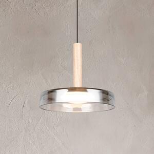 Závěsné svítidlo LED Celeste, chrom/dřevo, Ø 22 cm, sklo, stmívatelné