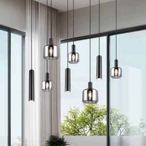 Trio Lighting Závěsná lampa Mataro, chrom/černá, 118 cm, 8 světel, sklo/kov, stmívatelný, Chrom / stříbro, Obývací pokoj / jídelna, Sklo, Moderní
