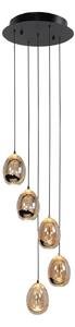 Závěsná lampa Golden Egg, jantarová/zlatá Ø 30 cm 5 světel sklo/kov