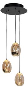 Závěsná lampa Golden Egg, jantarová/zlatá Ø 25 cm 3 světla sklo/kov