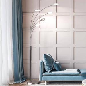 FISCHER & HONSEL LED stojací lampa Dent, nikl/chrom, 225 cm, kov, 5-flg., stmívatelný, Hliník / šedá / zinek, Obývací pokoj / jídelna, kov, Moderní, stojací lampa