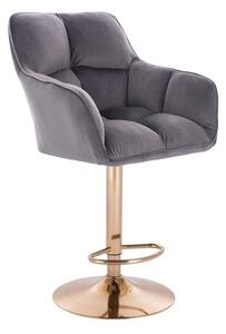 LuxuryForm Barová židle AMALFI VELUR na zlatém talíři - tmavě šedá