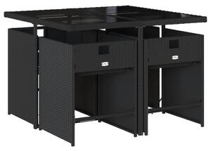 5dílný zahradní jídelní set s poduškami černý polyratan