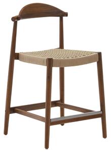 Ořechová dřevěná barová židle Kave Home Nina 62 cm s béžovým výpletem