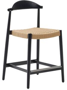 Černá dřevěná barová židle Kave Home Nina 62 cm s výpletem