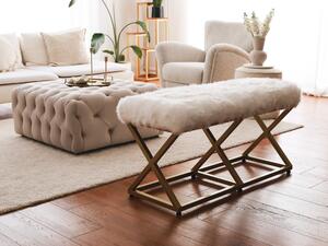 Atelier del Sofa Sedací lavice Capraz Pelush - Gold, White, Zlatá, Bílá