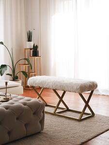 Atelier del Sofa Sedací lavice Capraz Pelush - Gold, White, Zlatá, Bílá