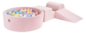 Růžové sametové pěnové hřiště 4 ks výška 30 cm 225x90 cm Montessori – Meowbaby